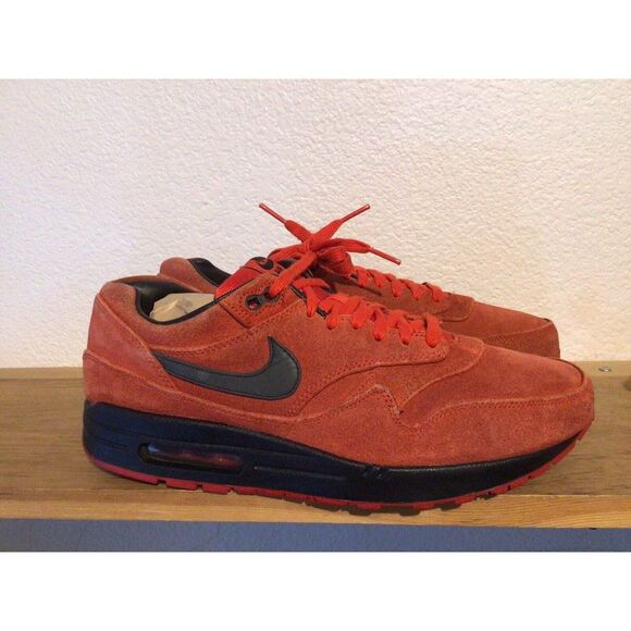 Men's Nike Air Max 1 PRM 512033-610 Red Pimento Suede Sz 10.5 Athletic Shoes‎
